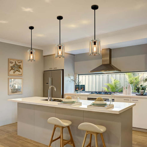 Modern Farmhouse Wood Pendant Light Fixture Black Finish